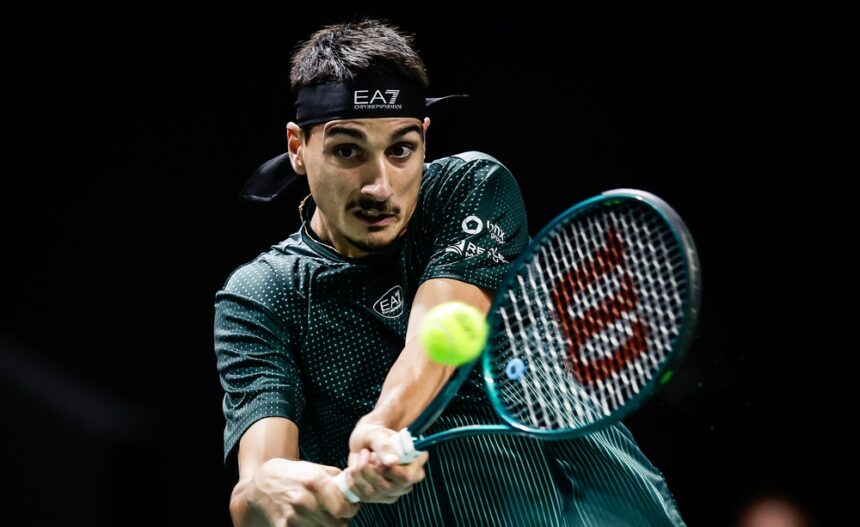 Lorenzo SONEGO of Italy during the third day of the Rolex Paris Masters 2025, ATP Masters 1000 tennis tournament on October 29, 2025 at La Defense Arena in Nanterre near Paris, France